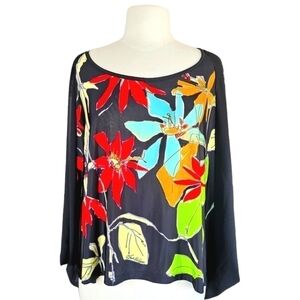 Save The Queen Flowy Viscose Black Floral Sheer Dolman Sleeve top Size Medium